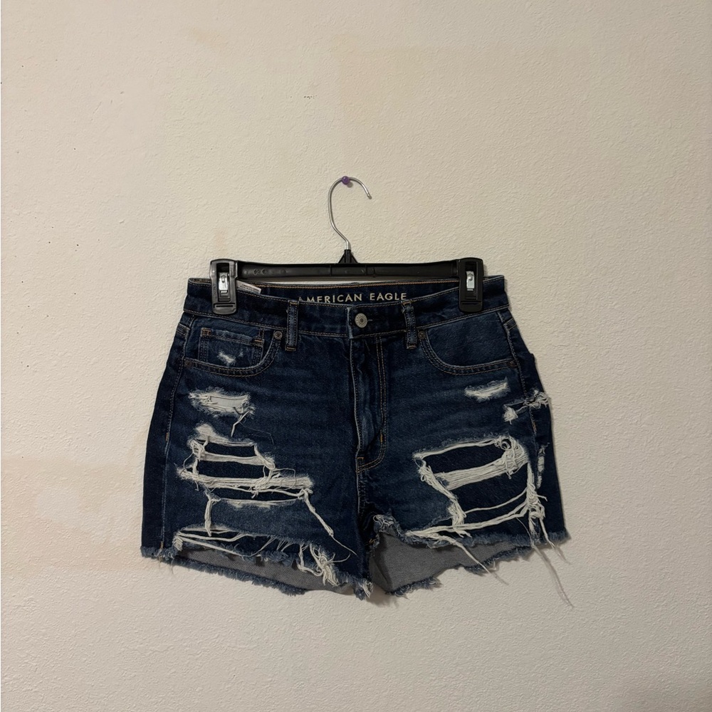 American Eagle Outfitters Women's Ripped Dark Blue Jean Shorts